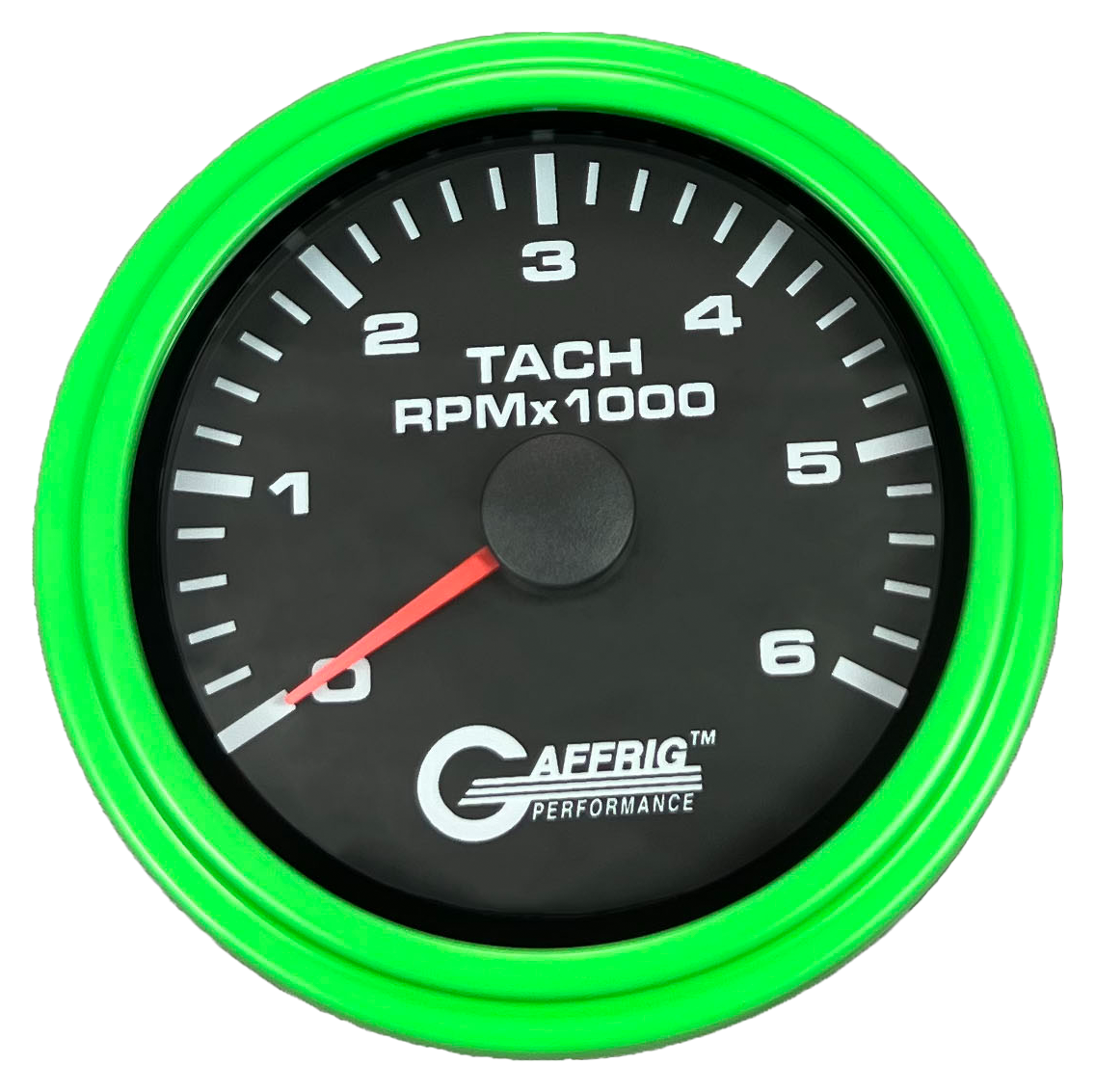 GAFFRIG 3 3/8 INCH TACHOMETER GAUGE 6000, 8000 & 10000 RPM BLACK 6000 / STEP RIM (008) / LIME GREEN