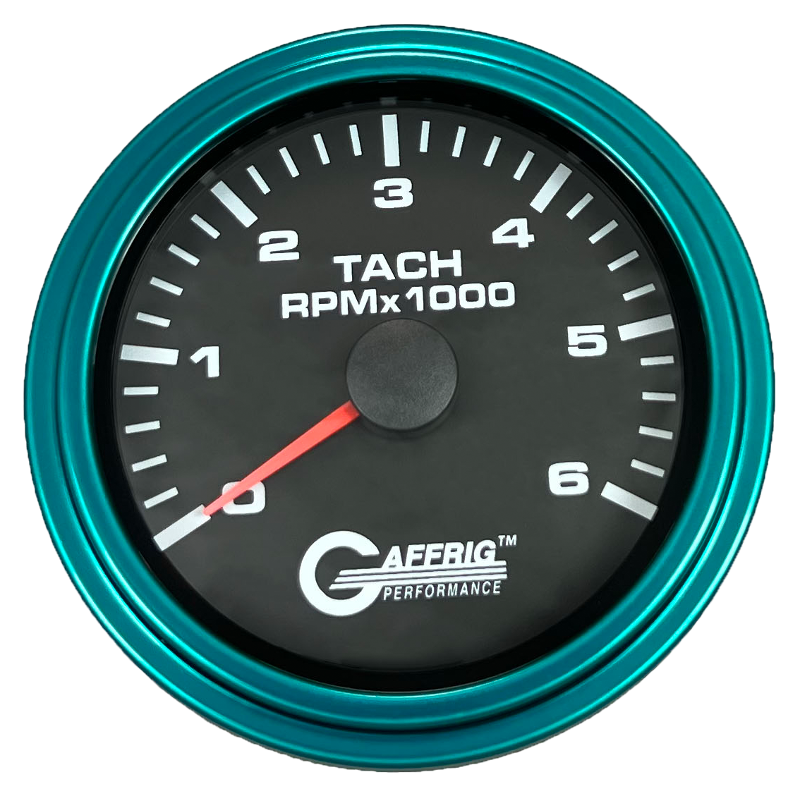 GAFFRIG 3 3/8 INCH TACHOMETER GAUGE 6000, 8000 & 10000 RPM BLACK 6000 / STEP RIM (008) / TEAL