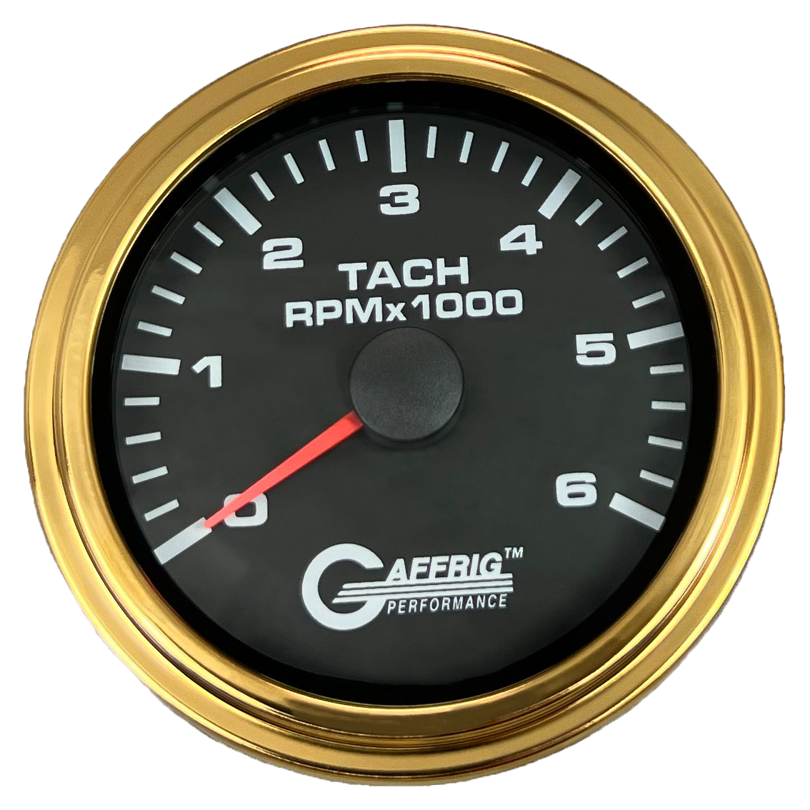 GAFFRIG 3 3/8 INCH TACHOMETER GAUGE 6000, 8000 & 10000 RPM BLACK 6000 / STEP RIM (008) / GOLD