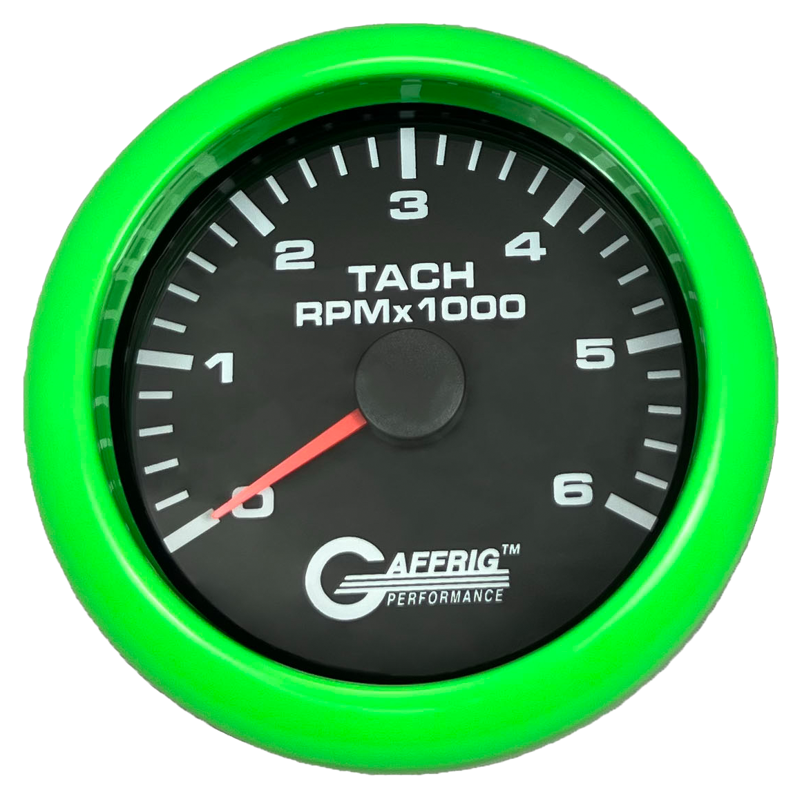GAFFRIG 3 3/8 INCH TACHOMETER GAUGE 6000, 8000 & 10000 RPM BLACK 6000 / FAT RIM (338) / LIME GREEN