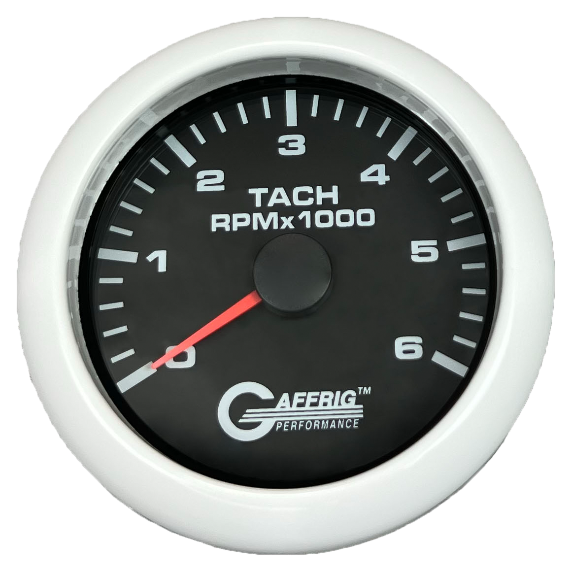 GAFFRIG 3 3/8 INCH TACHOMETER GAUGE 6000, 8000 & 10000 RPM BLACK 6000 / FAT RIM (338) / WHITE