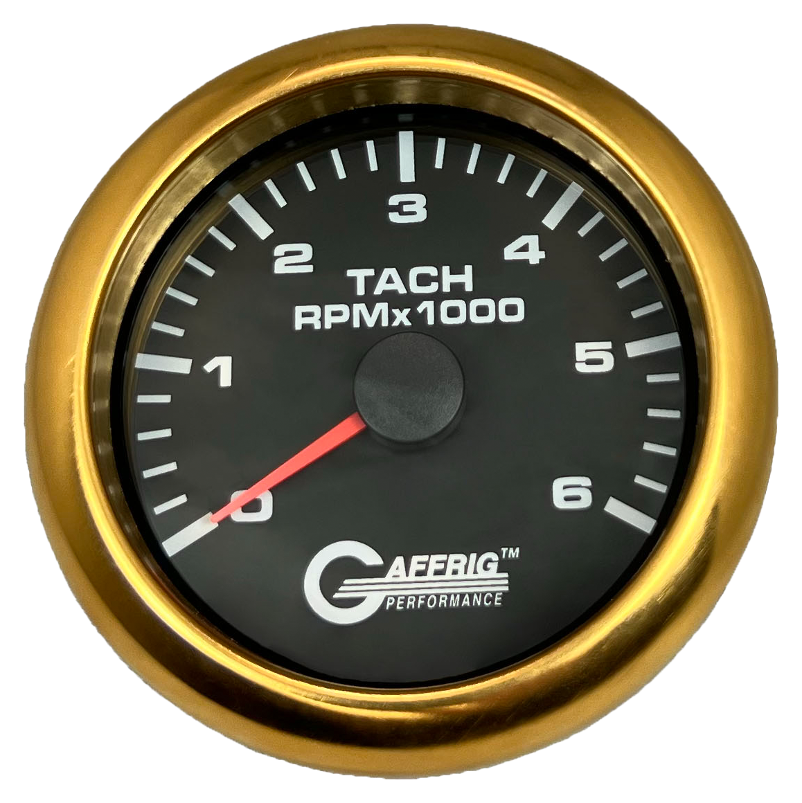 GAFFRIG 3 3/8 INCH TACHOMETER GAUGE 6000, 8000 & 10000 RPM BLACK 6000 / FAT RIM (338) / GOLD