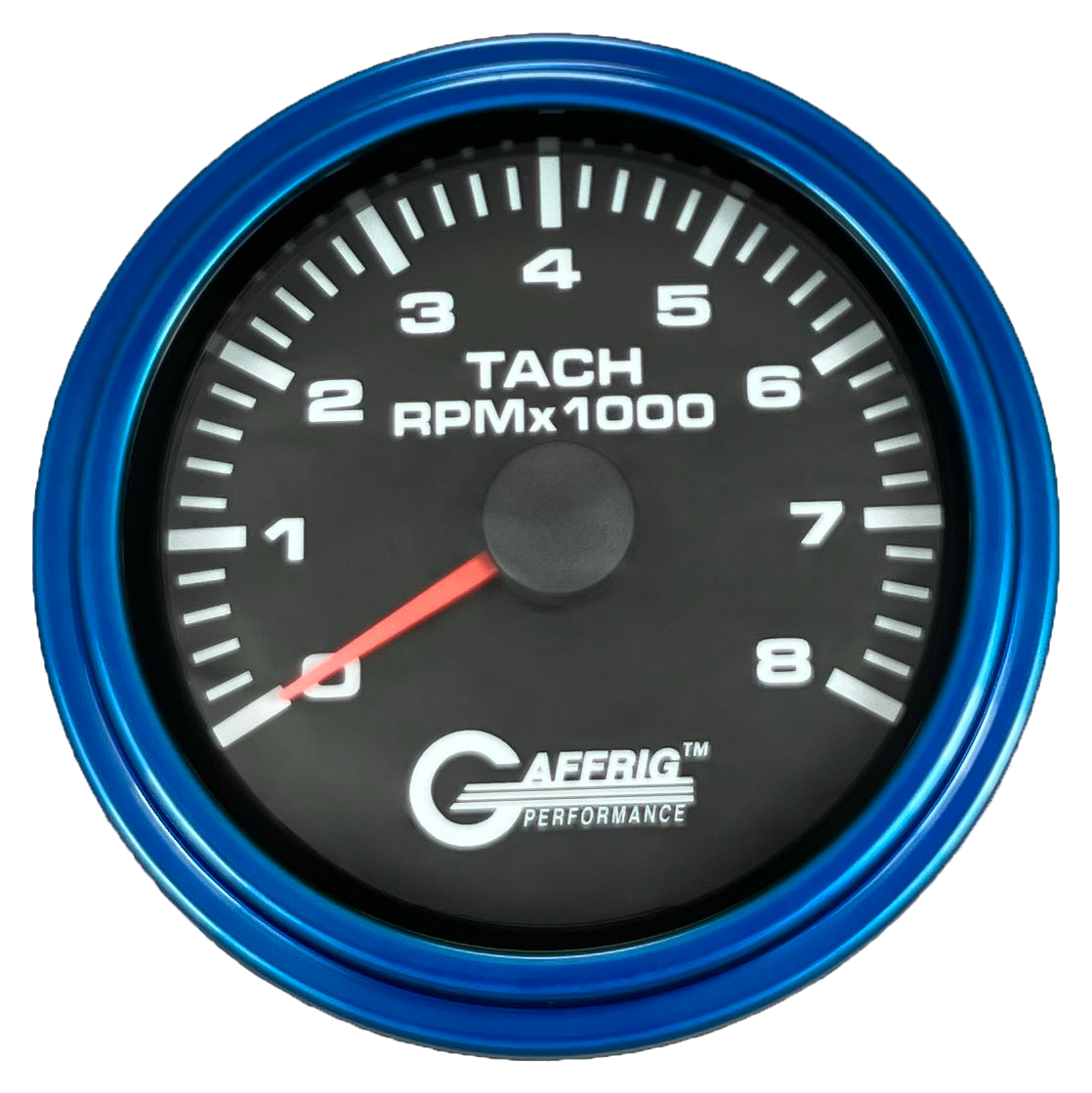 GAFFRIG 3 3/8 INCH TACHOMETER GAUGE 6000, 8000 & 10000 RPM BLACK 8000 / STEP RIM (008) / BLUE