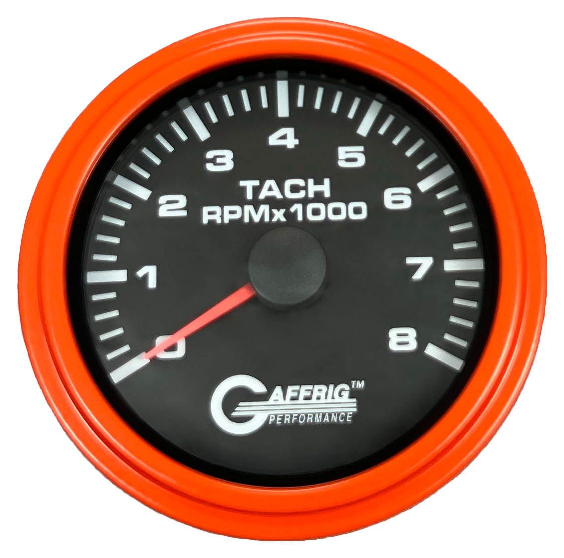 GAFFRIG 3 3/8 INCH TACHOMETER GAUGE 6000, 8000 & 10000 RPM BLACK 8000 / STEP RIM (008) / ORANGE