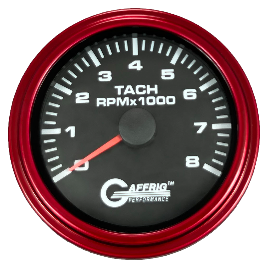 GAFFRIG 3 3/8 INCH TACHOMETER GAUGE 6000, 8000 & 10000 RPM BLACK 8000 / STEP RIM (008) / RED