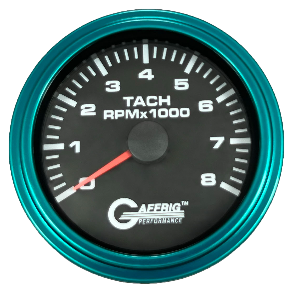 GAFFRIG 3 3/8 INCH TACHOMETER GAUGE 6000, 8000 & 10000 RPM BLACK 8000 / STEP RIM (008) / TEAL
