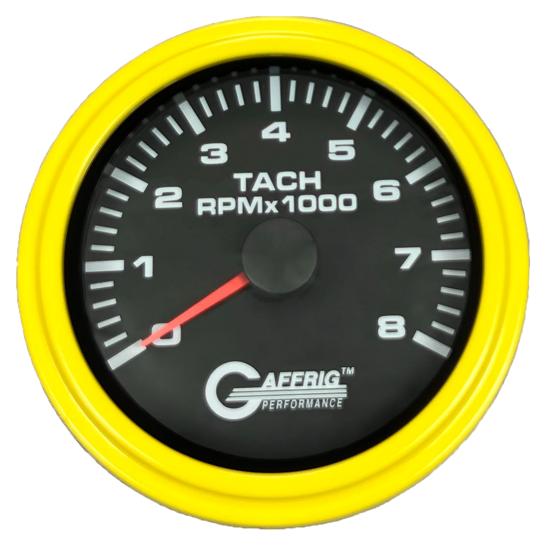 GAFFRIG 3 3/8 INCH TACHOMETER GAUGE 6000, 8000 & 10000 RPM BLACK 8000 / STEP RIM (008) / YELLOW