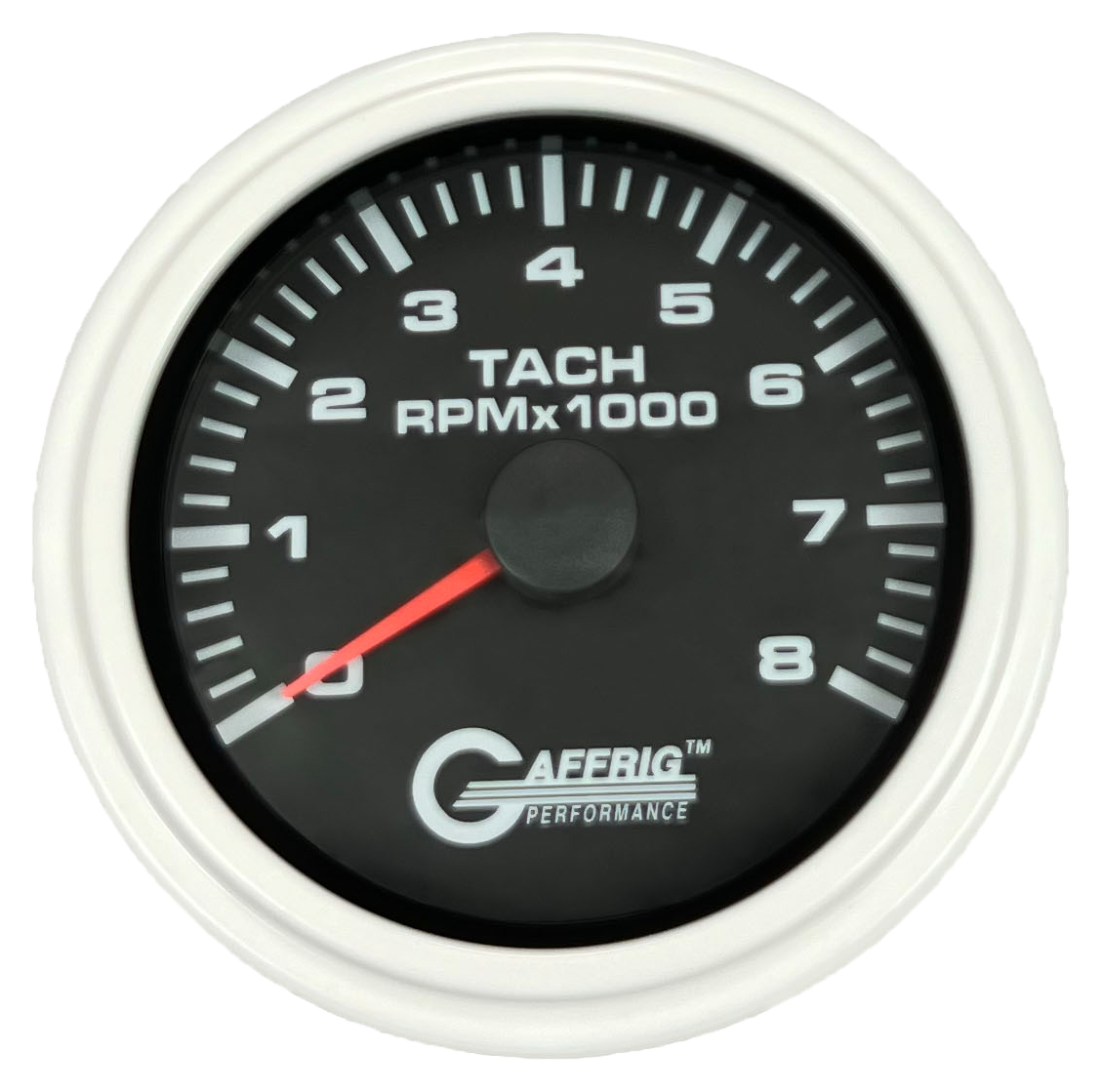 GAFFRIG 3 3/8 INCH TACHOMETER GAUGE 6000, 8000 & 10000 RPM BLACK 8000 / STEP RIM (008) / WHITE