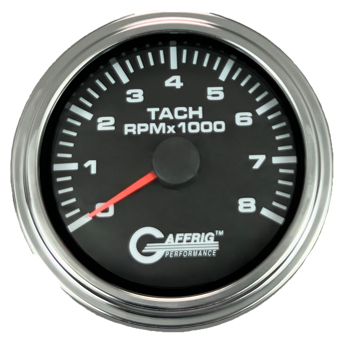 GAFFRIG 3 3/8 INCH TACHOMETER GAUGE 6000, 8000 & 10000 RPM BLACK 8000 / STEP RIM (008) / CHROME/POLISHED