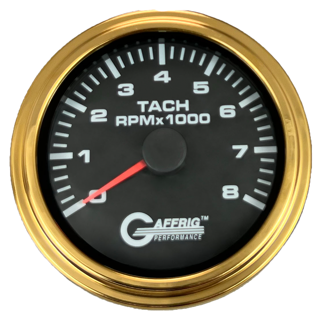GAFFRIG 3 3/8 INCH TACHOMETER GAUGE 6000, 8000 & 10000 RPM BLACK 8000 / STEP RIM (008) / GOLD