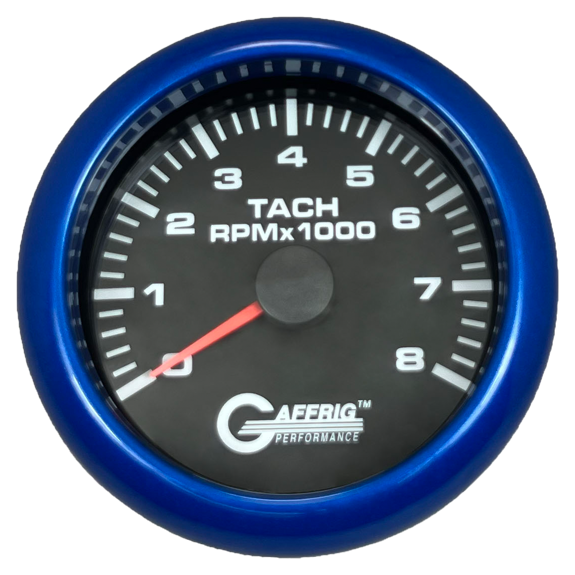 GAFFRIG 3 3/8 INCH TACHOMETER GAUGE 6000, 8000 & 10000 RPM BLACK 8000 / FAT RIM (338) / BLUE