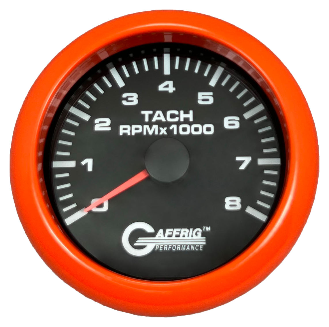 GAFFRIG 3 3/8 INCH TACHOMETER GAUGE 6000, 8000 & 10000 RPM BLACK 8000 / FAT RIM (338) / ORANGE