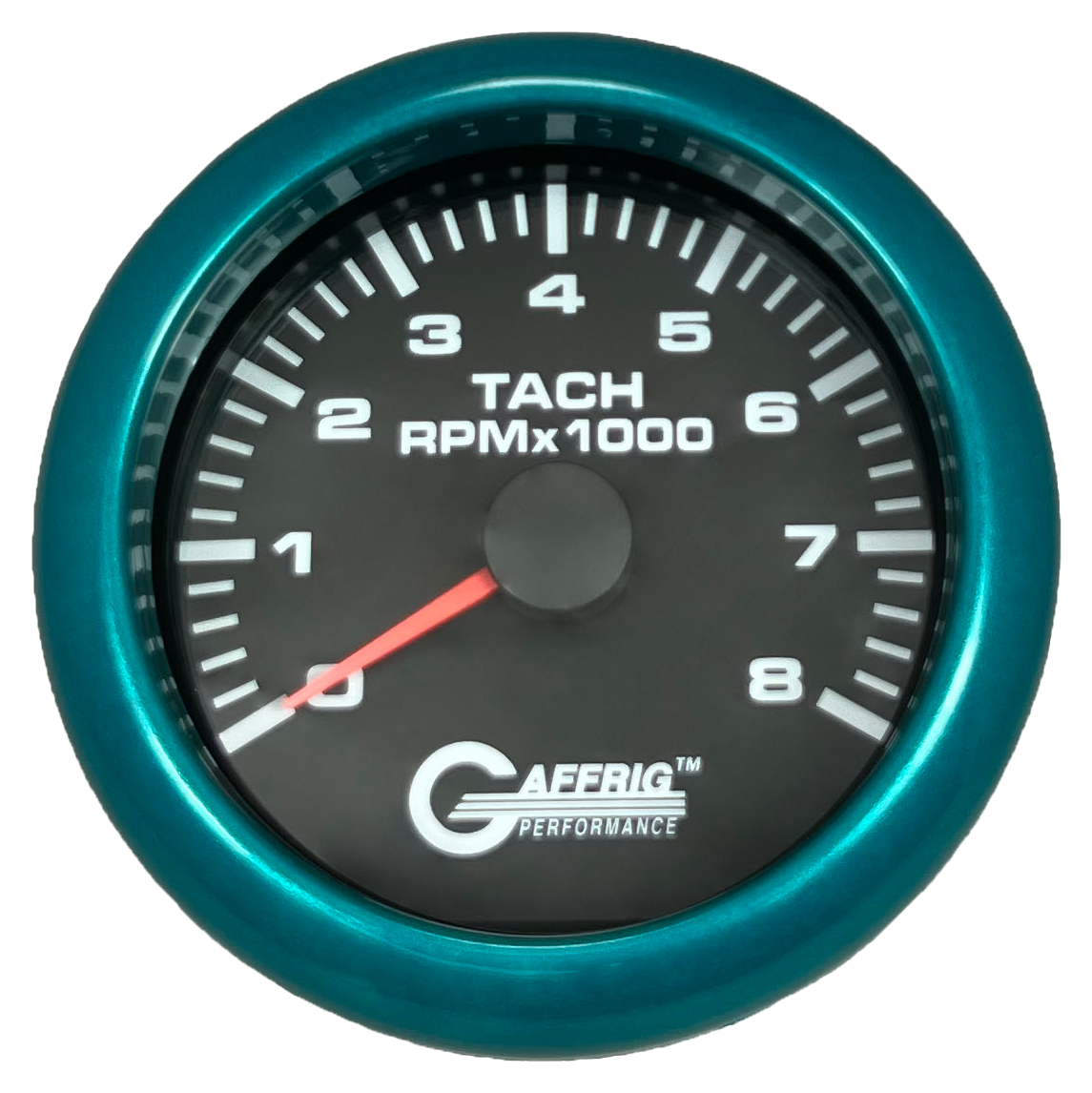 GAFFRIG 3 3/8 INCH TACHOMETER GAUGE 6000, 8000 & 10000 RPM BLACK 8000 / FAT RIM (338) / TEAL