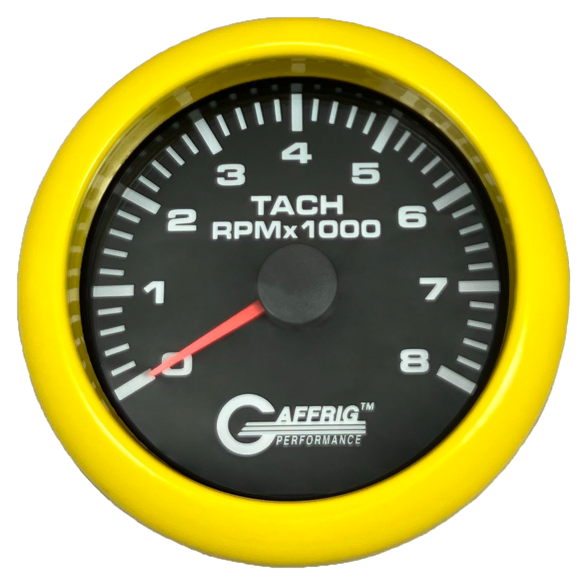 GAFFRIG 3 3/8 INCH TACHOMETER GAUGE 6000, 8000 & 10000 RPM BLACK 8000 / FAT RIM (338) / YELLOW