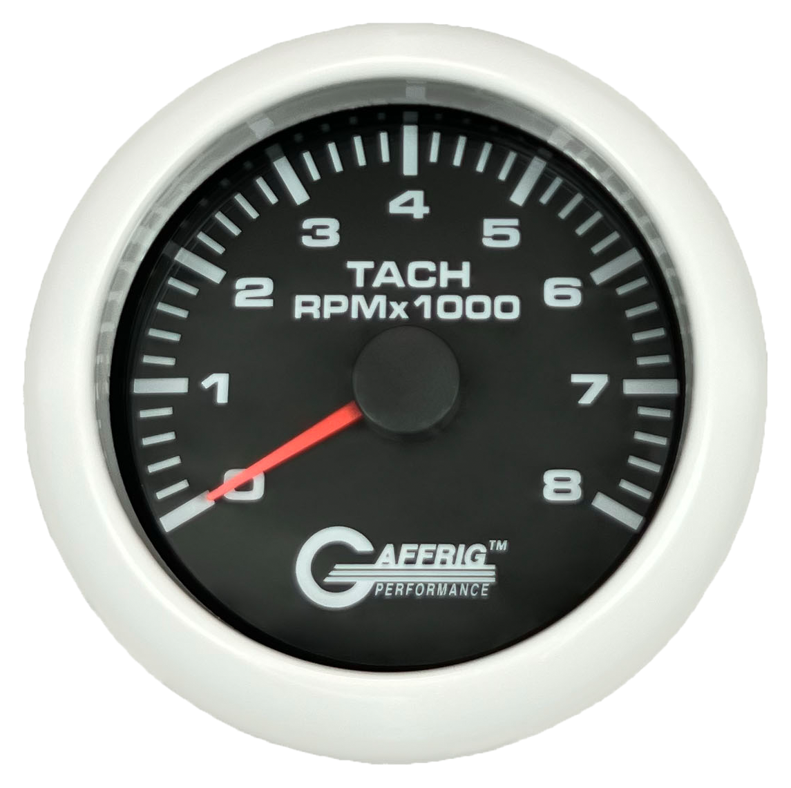 GAFFRIG 3 3/8 INCH TACHOMETER GAUGE 6000, 8000 & 10000 RPM BLACK 8000 / FAT RIM (338) / WHITE