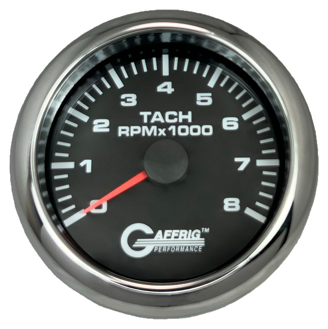 GAFFRIG 3 3/8 INCH TACHOMETER GAUGE 6000, 8000 & 10000 RPM BLACK 8000 / FAT RIM (338) / CHROME/POLISHED