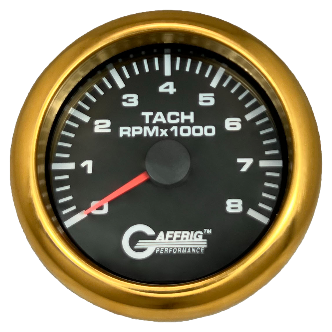 GAFFRIG 3 3/8 INCH TACHOMETER GAUGE 6000, 8000 & 10000 RPM BLACK 8000 / FAT RIM (338) / GOLD