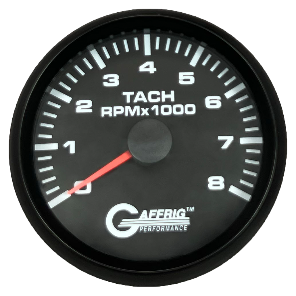 GAFFRIG 3 3/8 INCH TACHOMETER GAUGE 6000, 8000 & 10000 RPM BLACK 8000 / STEP RIM (008) / BLACK