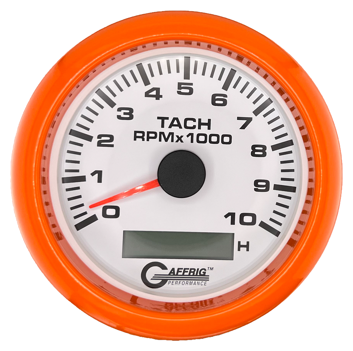 GAFFRIG 3 3/8 INCH ELECTRIC TACH/HOUR METER 6000, 8000, 10000 RPM WHITE 10000 / FAT RIM (338) / ORANGE
