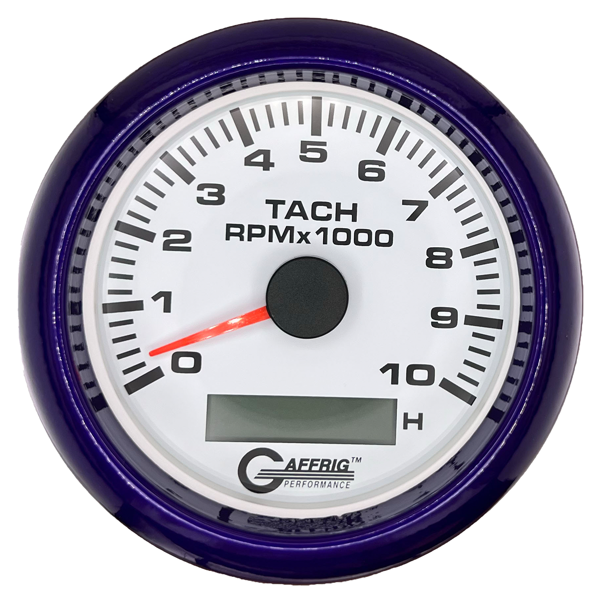 GAFFRIG 3 3/8 INCH ELECTRIC TACH/HOUR METER 6000, 8000, 10000 RPM WHITE 10000 / FAT RIM (338) / PURPLE