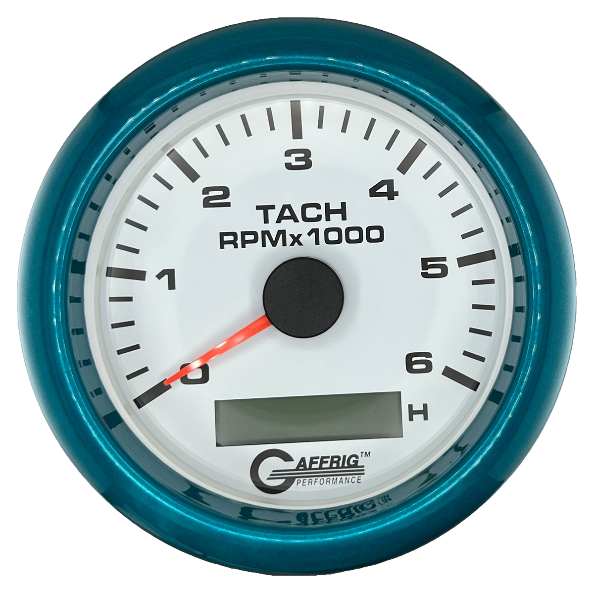 GAFFRIG 3 3/8 INCH ELECTRIC TACH/HOUR METER 6000, 8000, 10000 RPM WHITE 6000 / FAT RIM (338) / TEAL