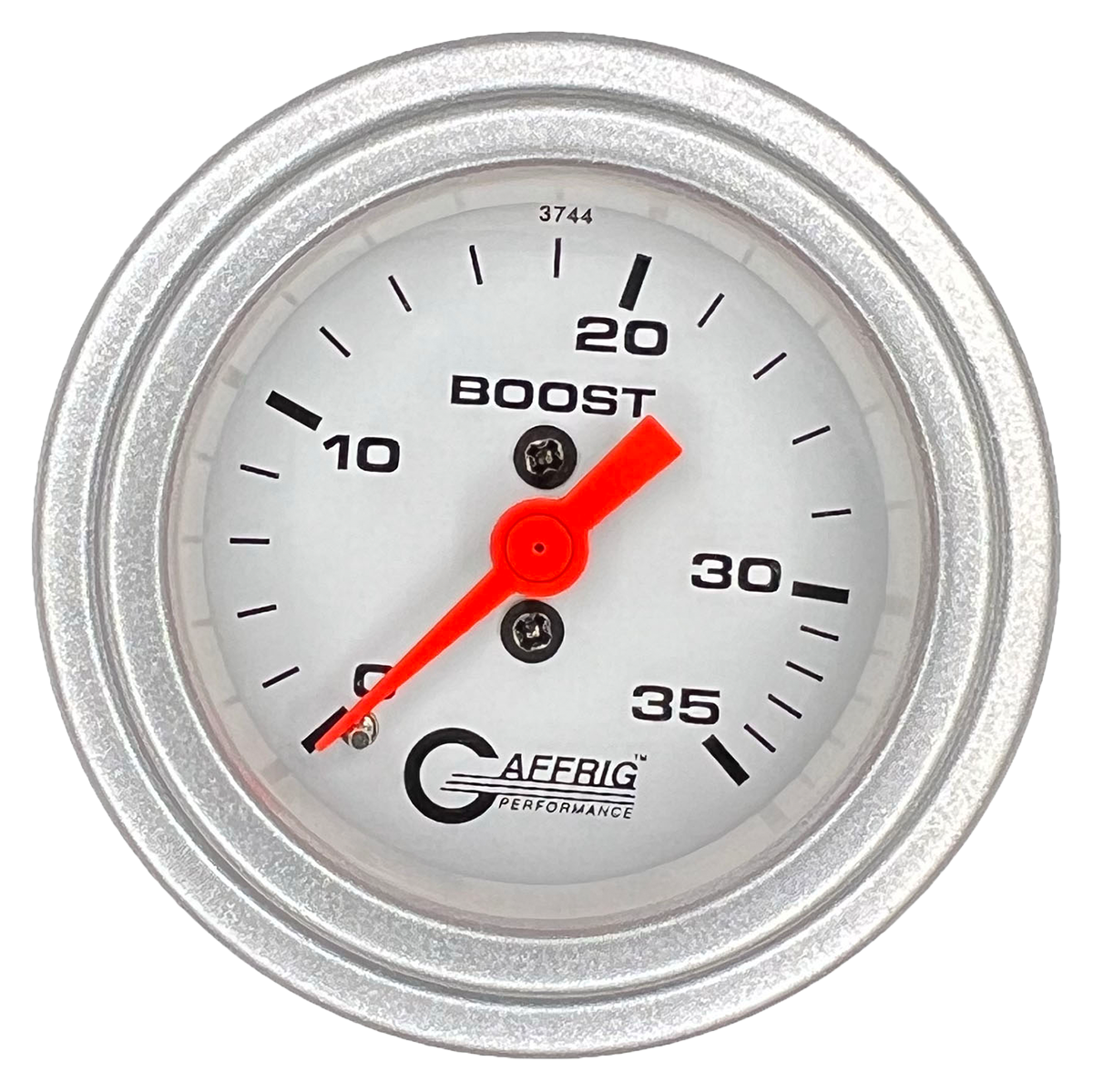 GAFFRIG 2 INCH MECHANICAL BOOST 0-35 PSI GAUGE STEP RIM (002) / PLATINUM / WHITE