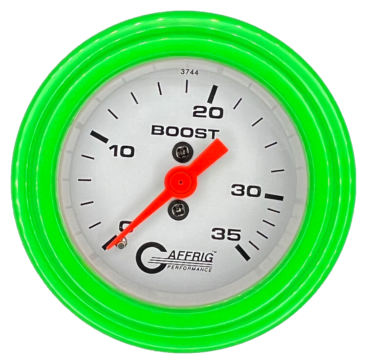 GAFFRIG 2 INCH MECHANICAL BOOST 0-35 PSI GAUGE STEP RIM (002) / LIME GREEN / WHITE