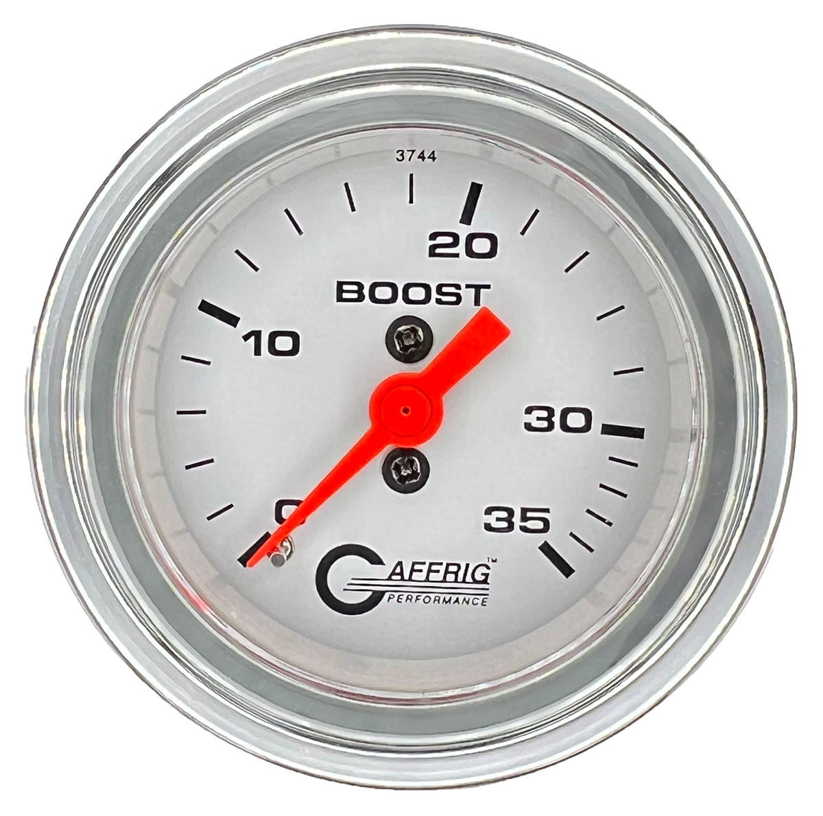 GAFFRIG 2 INCH MECHANICAL BOOST 0-35 PSI GAUGE STEP RIM (002) / CHROME/POLISHED / WHITE