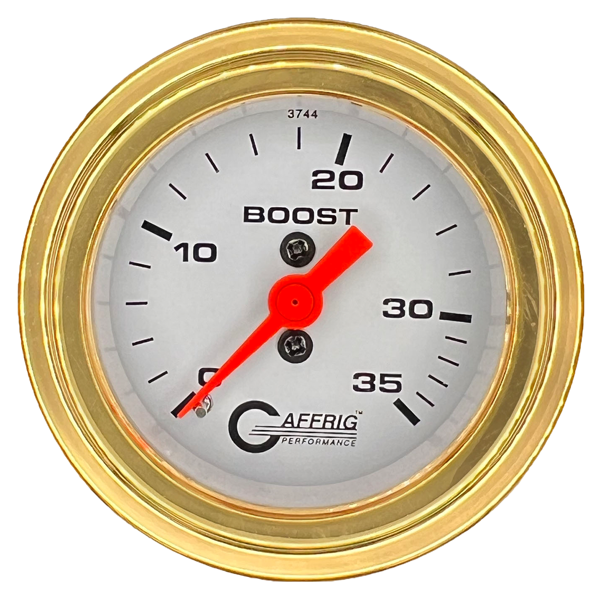 GAFFRIG 2 INCH MECHANICAL BOOST 0-35 PSI GAUGE STEP RIM (002) / GOLD / WHITE