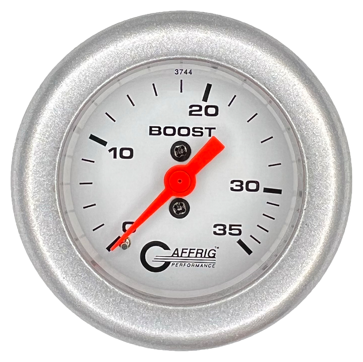 GAFFRIG 2 INCH MECHANICAL BOOST 0-35 PSI GAUGE FAT RIM (218) / PLATINUM / WHITE