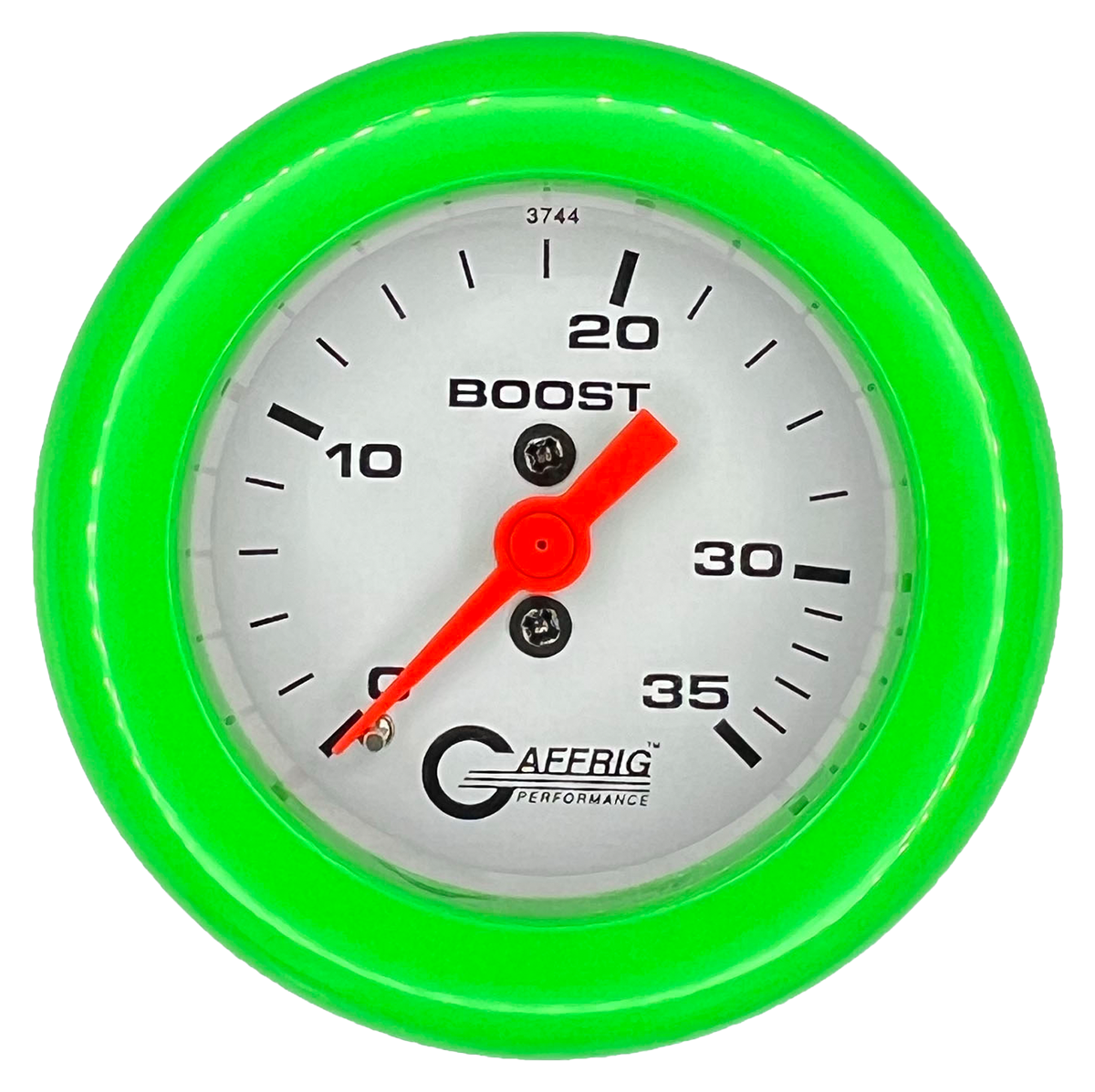 GAFFRIG 2 INCH MECHANICAL BOOST 0-35 PSI GAUGE FAT RIM (218) / LIME GREEN / WHITE
