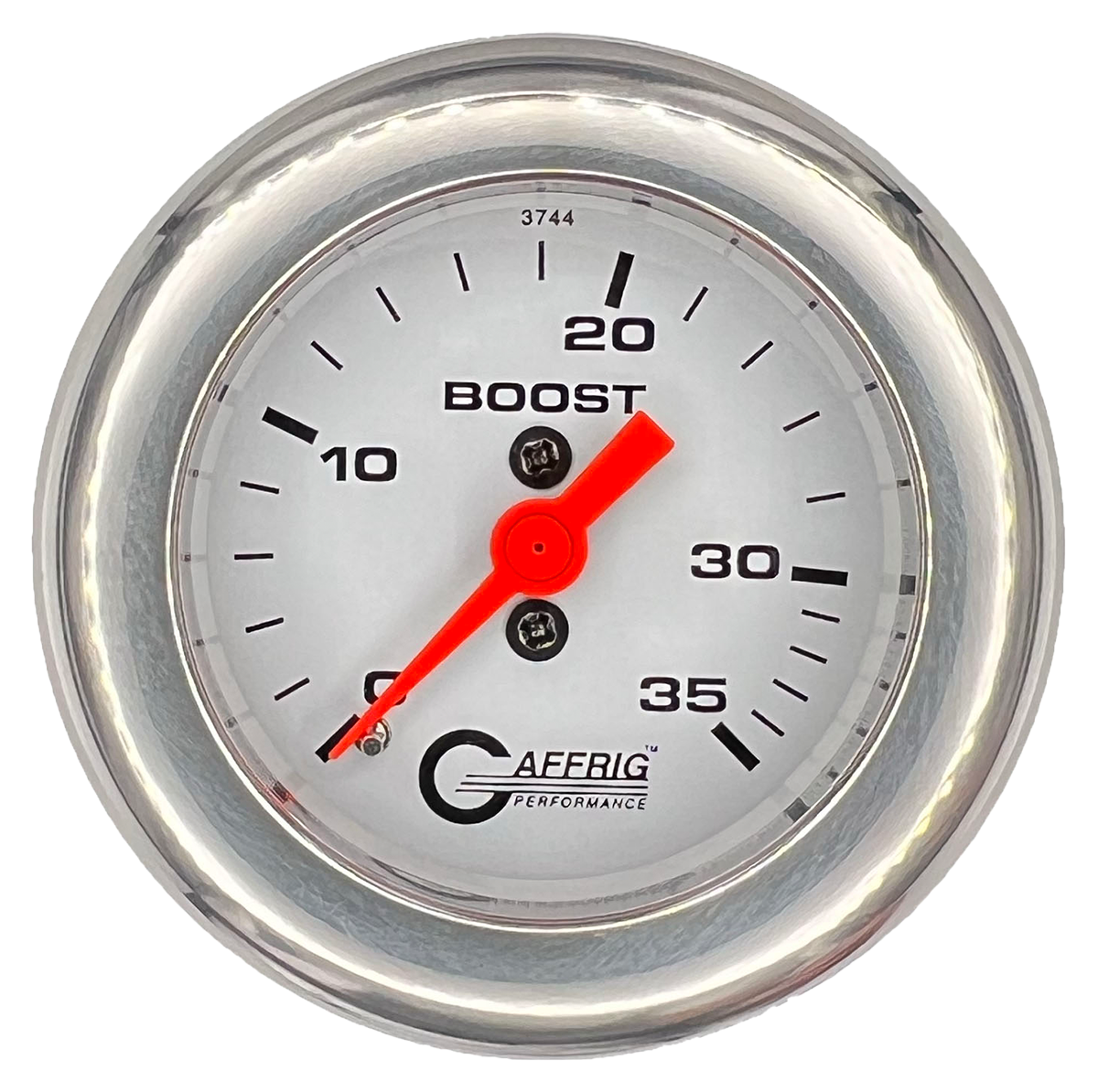 GAFFRIG 2 INCH MECHANICAL BOOST 0-35 PSI GAUGE FAT RIM (218) / CHROME/POLISHED / WHITE