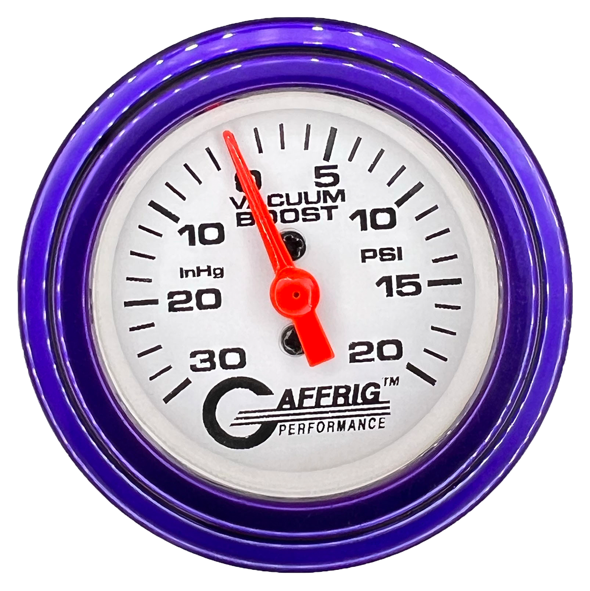GAFFRIG 2 INCH MECHANICAL VACUUM 0-30HG/BOOST 0-30PSI GAUGE STEP RIM (002) / PURPLE / WHITE