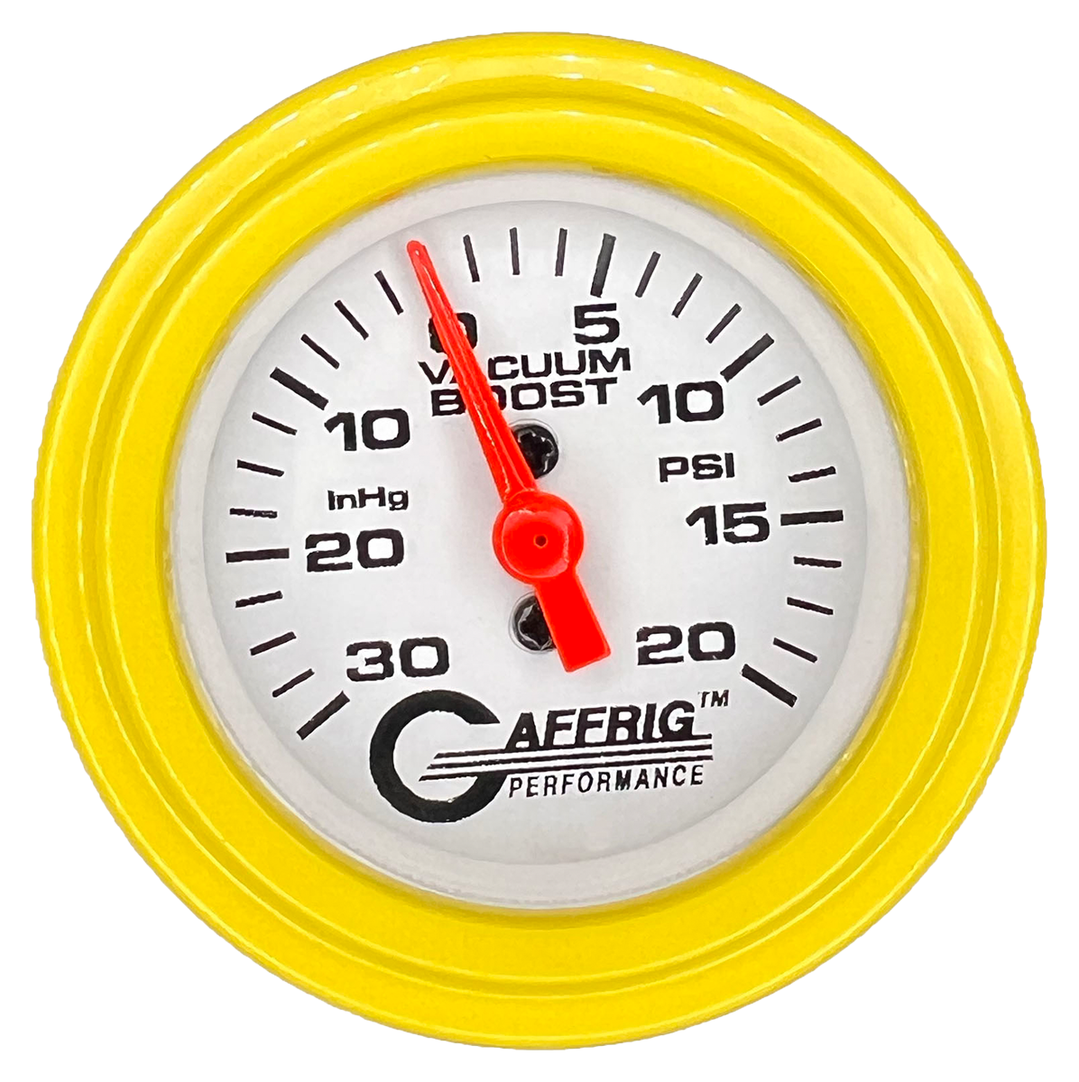 GAFFRIG 2 INCH MECHANICAL VACUUM 0-30HG/BOOST 0-30PSI GAUGE STEP RIM (002) / YELLOW / WHITE
