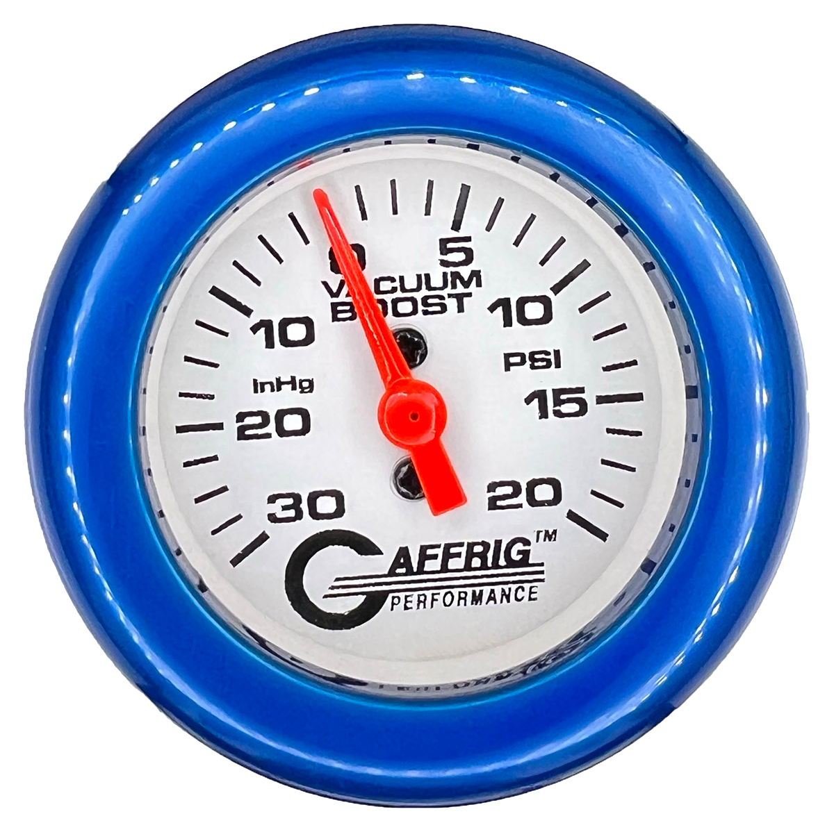 GAFFRIG 2 INCH MECHANICAL VACUUM 0-30HG/BOOST 0-30PSI GAUGE FAT RIM (218) / BLUE / WHITE