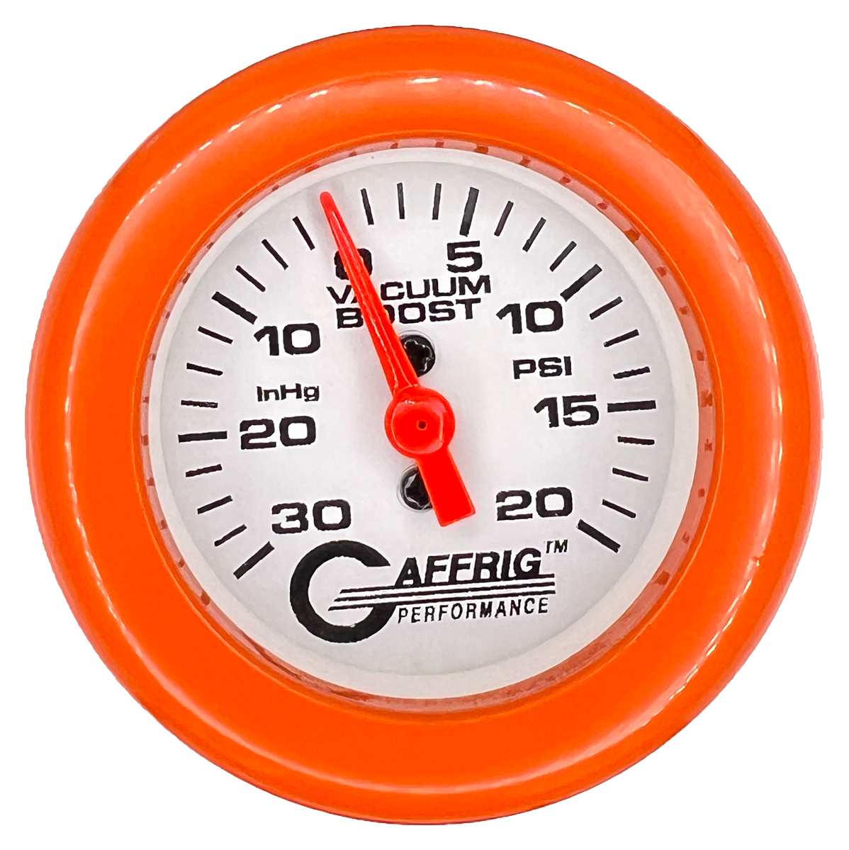 GAFFRIG 2 INCH MECHANICAL VACUUM 0-30HG/BOOST 0-30PSI GAUGE FAT RIM (218) / ORANGE / WHITE