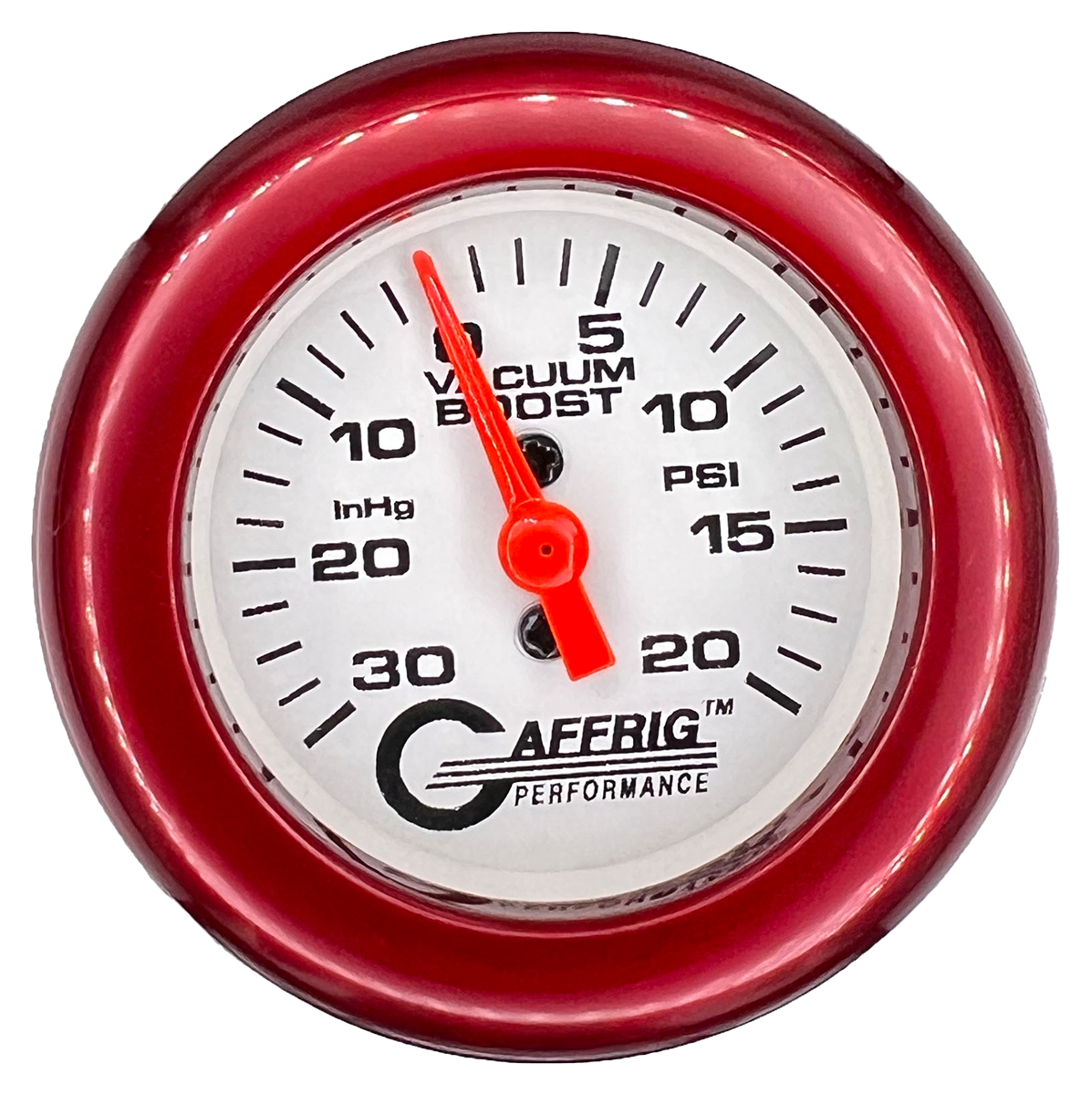 GAFFRIG 2 INCH MECHANICAL VACUUM 0-30HG/BOOST 0-30PSI GAUGE FAT RIM (218) / RED / WHITE