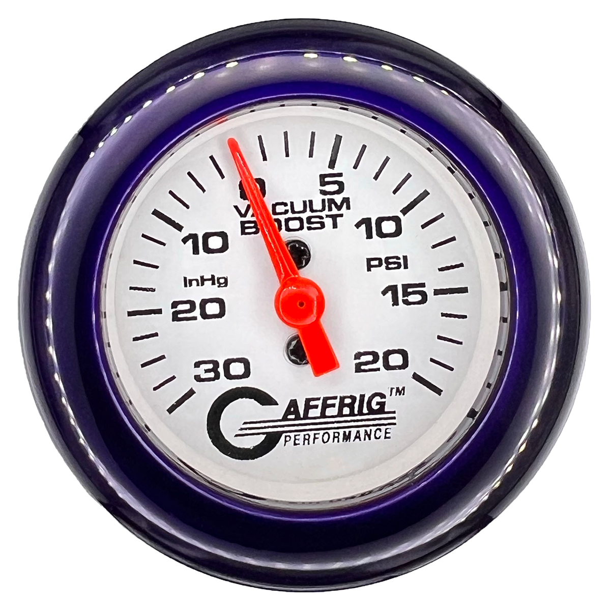 GAFFRIG 2 INCH MECHANICAL VACUUM 0-30HG/BOOST 0-30PSI GAUGE FAT RIM (218) / PURPLE / WHITE
