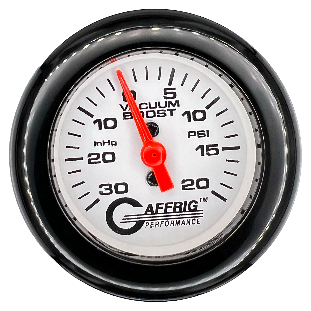 GAFFRIG 2 INCH MECHANICAL VACUUM 0-30HG/BOOST 0-30PSI GAUGE FAT RIM (218) / BLACK / WHITE