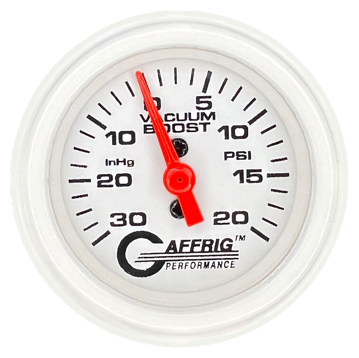GAFFRIG 2 INCH MECHANICAL VACUUM 0-30HG/BOOST 0-30PSI GAUGE STEP RIM (002) / WHITE / WHITE