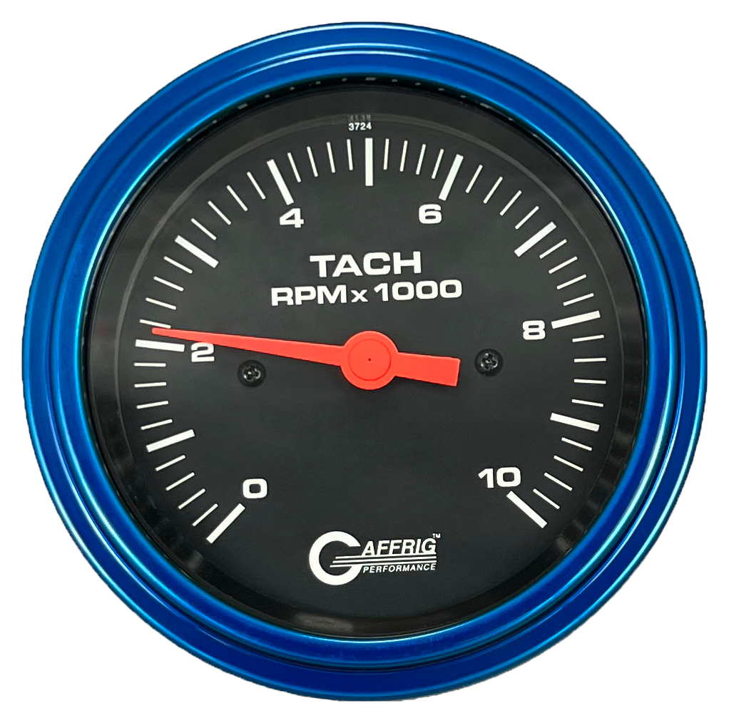 GAFFRIG 3 3/8 INCH TACHOMETER GAUGE 6000, 8000 & 10000 RPM BLACK 10000 / STEP RIM (008) / BLUE