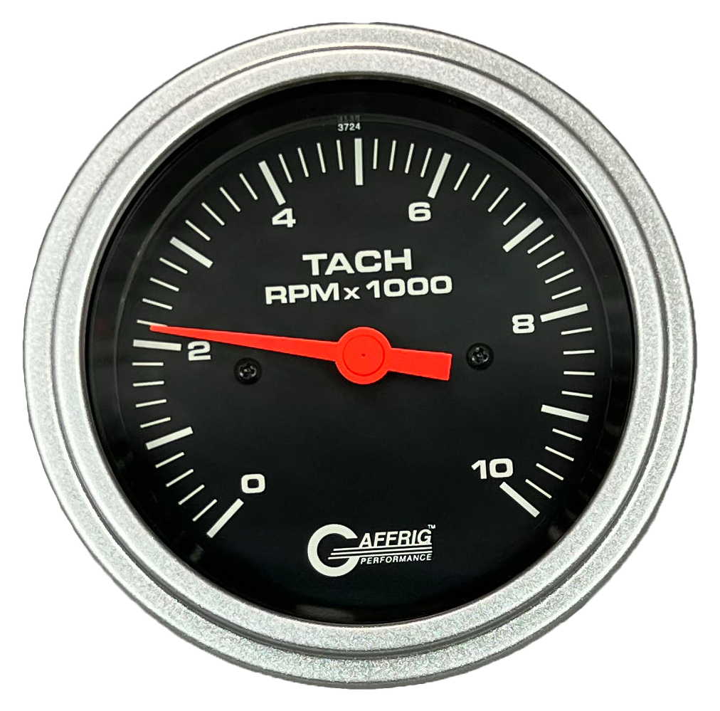 GAFFRIG 3 3/8 INCH TACHOMETER GAUGE 6000, 8000 & 10000 RPM BLACK 10000 / STEP RIM (008) / PLATINUM