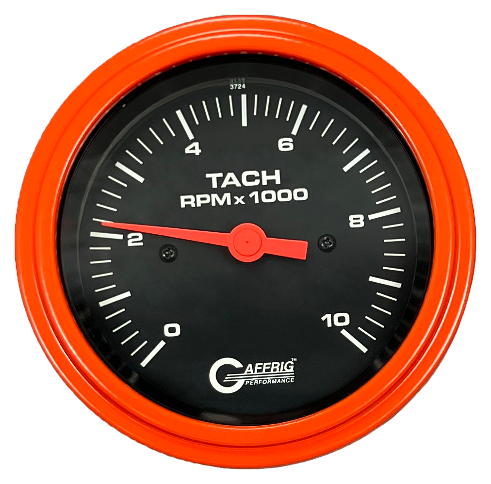GAFFRIG 3 3/8 INCH TACHOMETER GAUGE 6000, 8000 & 10000 RPM BLACK 10000 / STEP RIM (008) / ORANGE