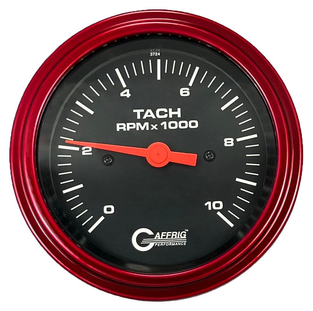GAFFRIG 3 3/8 INCH TACHOMETER GAUGE 6000, 8000 & 10000 RPM BLACK 10000 / STEP RIM (008) / RED