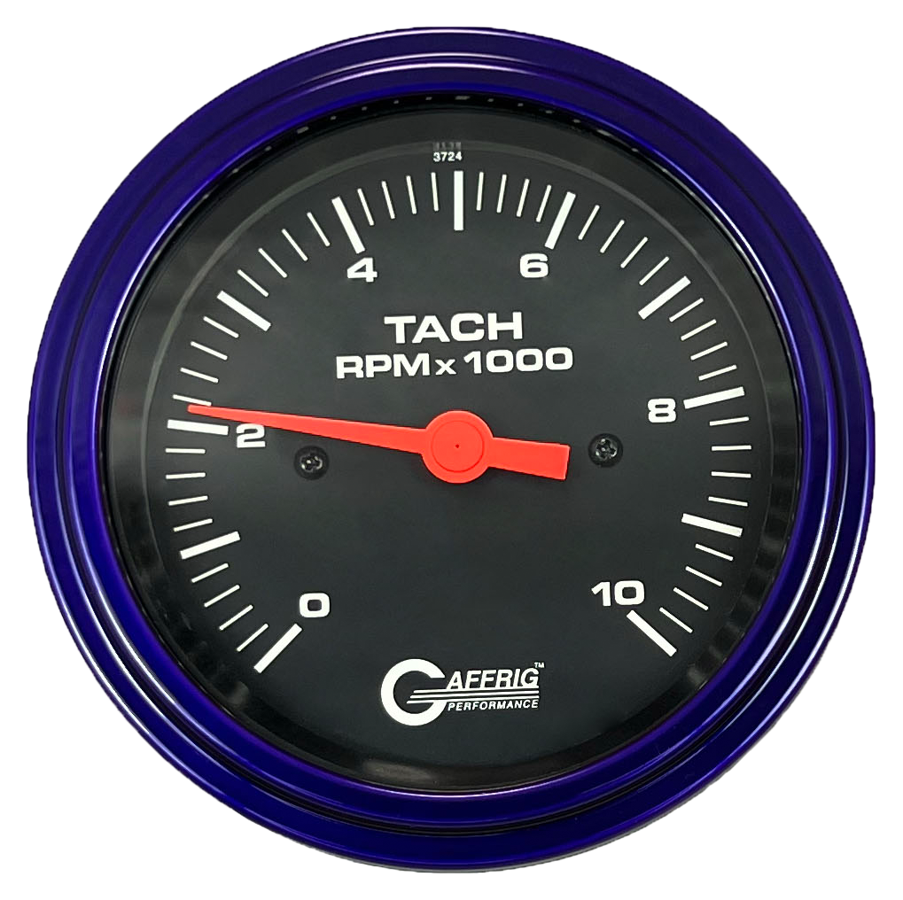 GAFFRIG 3 3/8 INCH TACHOMETER GAUGE 6000, 8000 & 10000 RPM BLACK 10000 / STEP RIM (008) / PURPLE