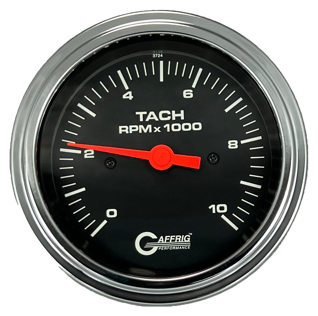 GAFFRIG 3 3/8 INCH TACHOMETER GAUGE 6000, 8000 & 10000 RPM BLACK 10000 / STEP RIM (008) / CHROME/POLISHED