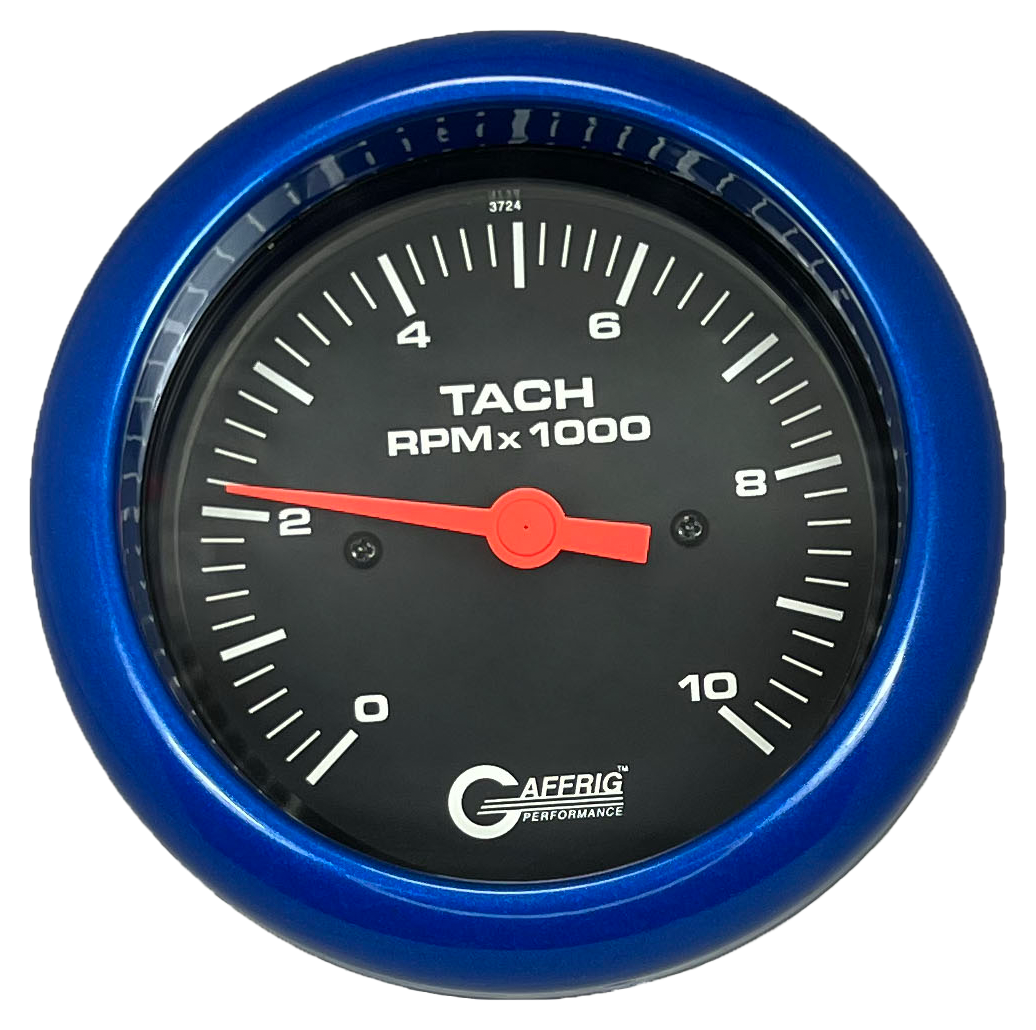 GAFFRIG 3 3/8 INCH TACHOMETER GAUGE 6000, 8000 & 10000 RPM BLACK 10000 / FAT RIM (338) / BLUE