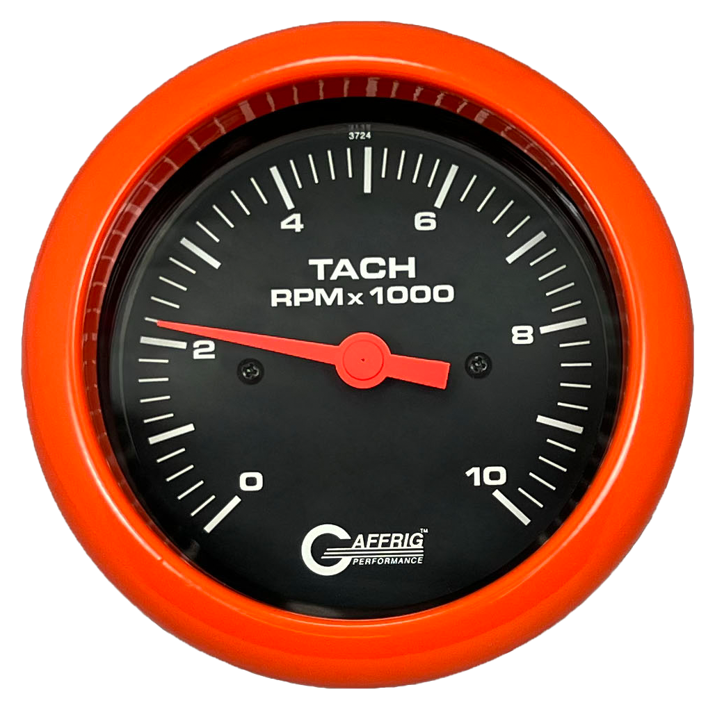 GAFFRIG 3 3/8 INCH TACHOMETER GAUGE 6000, 8000 & 10000 RPM BLACK 10000 / FAT RIM (338) / ORANGE