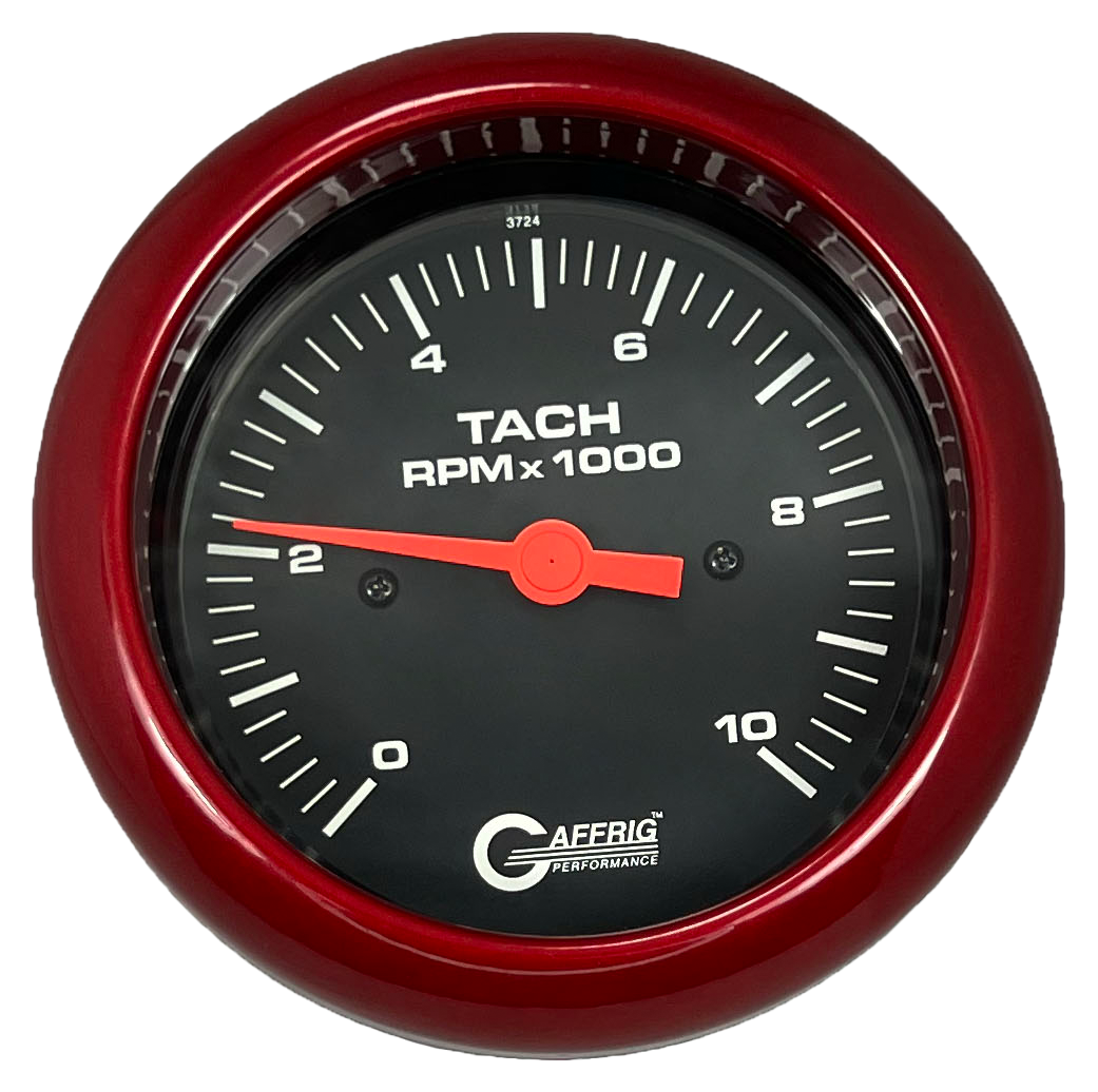 GAFFRIG 3 3/8 INCH TACHOMETER GAUGE 6000, 8000 & 10000 RPM BLACK 10000 / FAT RIM (338) / RED