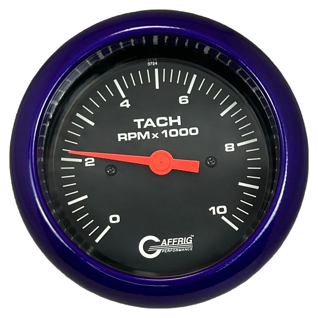 GAFFRIG 3 3/8 INCH TACHOMETER GAUGE 6000, 8000 & 10000 RPM BLACK 10000 / FAT RIM (338) / PURPLE